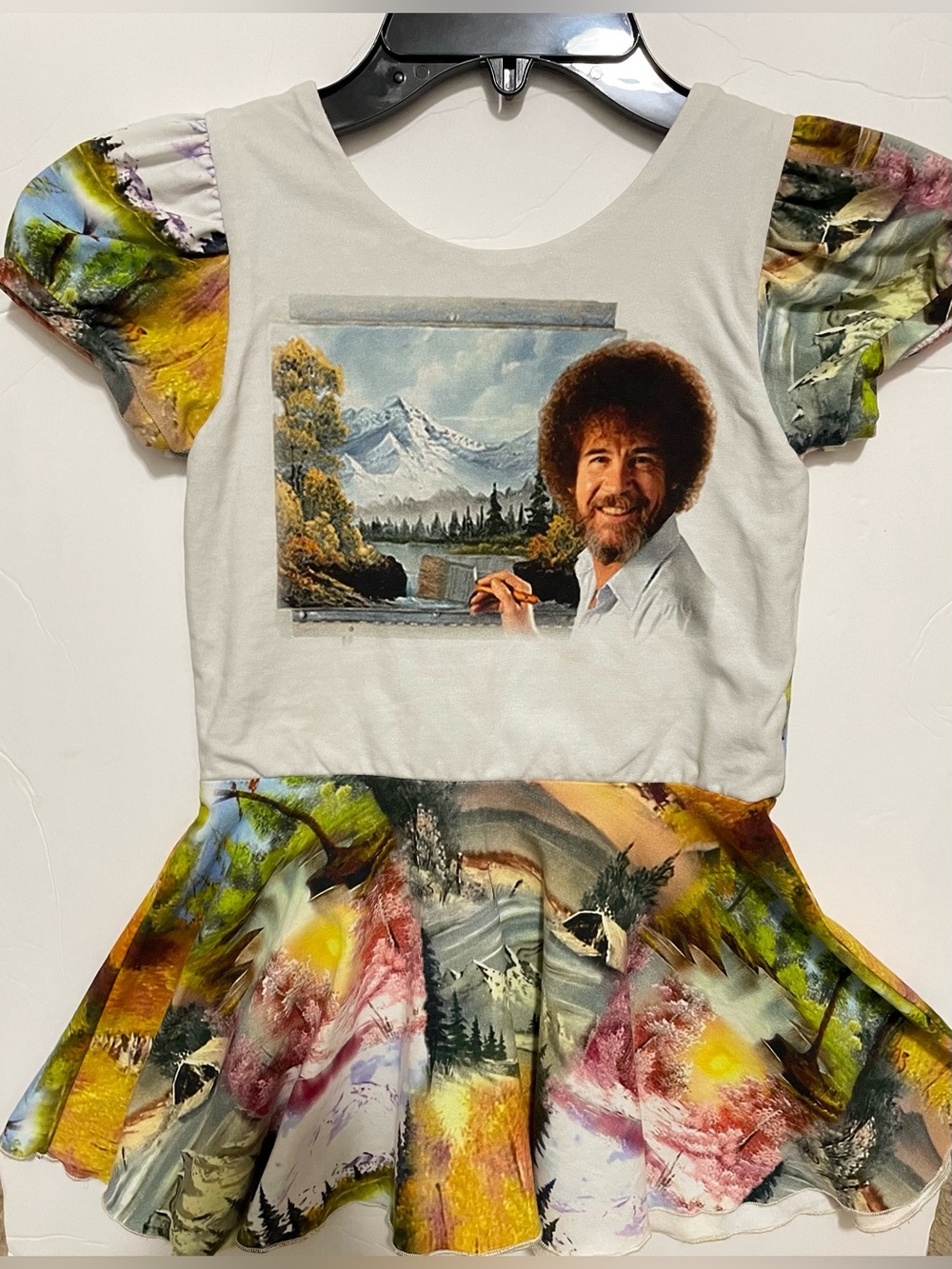 Unique One of a Kind Sweet Petunia Bob Ross Happy Trees Tunic Top Artist Paint